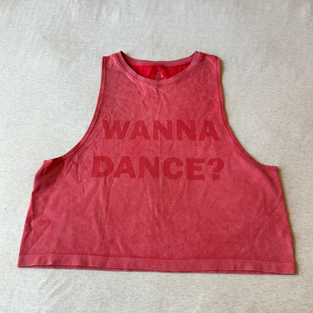 OFFLINE‎ by Aerie Wanna Dance Red Acid Wash Muscle Tank Top Medium Relaxed Crop